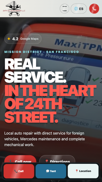 24th St Auto Repair English mobile website presentation