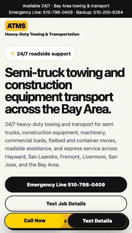 ATMS Bay Area Towing mobile website