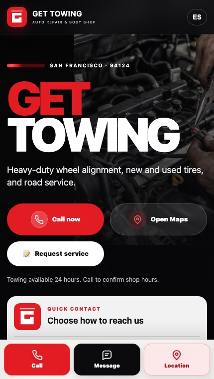 GET TOWING English mobile website presentation